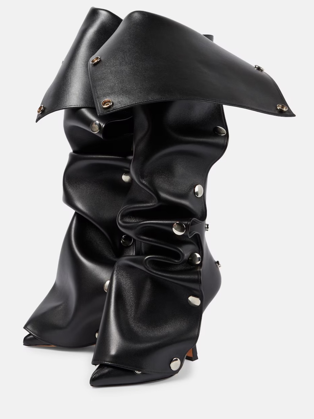 Y/Project Black Ruched Leather Studded Slouch Knee High Boot